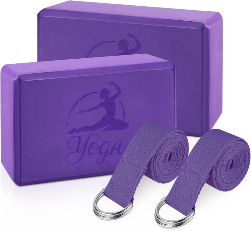 RETON Yoga Blocks Set, High - Density Yoga Block with 2 Strap, Lightweight Foam Brick Yoga Pilates Blocks, Anti-Slip Yoga Brick with Embossed Design for Posture Adjustment and Movement Assistance - Image 1